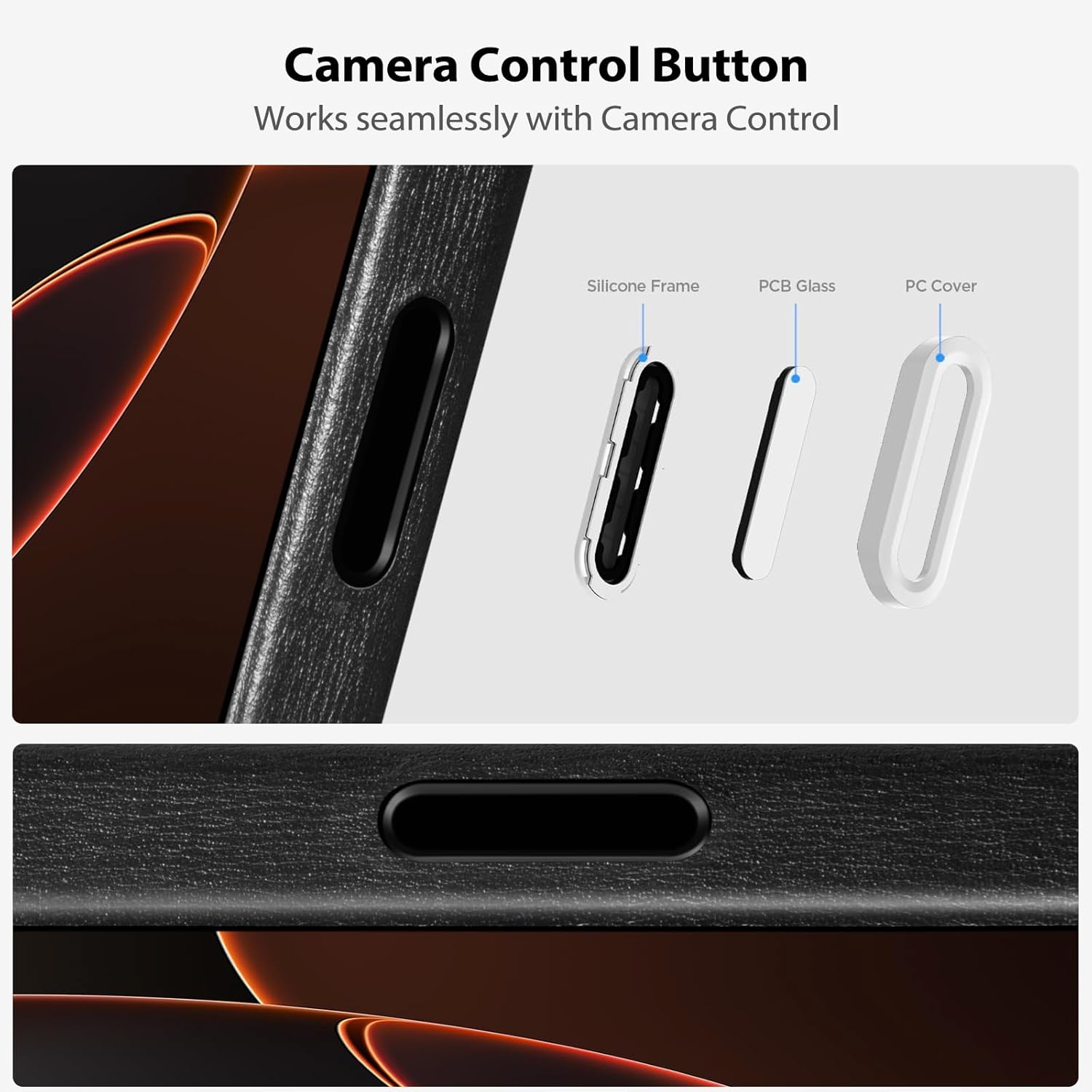 Belemay Handcrafted Premium Textured Leather Case for iPhone 17 Pro Max, Compatible with MagSafe, Modern Minimalist Design, Smooth & Subtle, Camera Control Button, Metal Buttons (6.9"), Black - Image 3