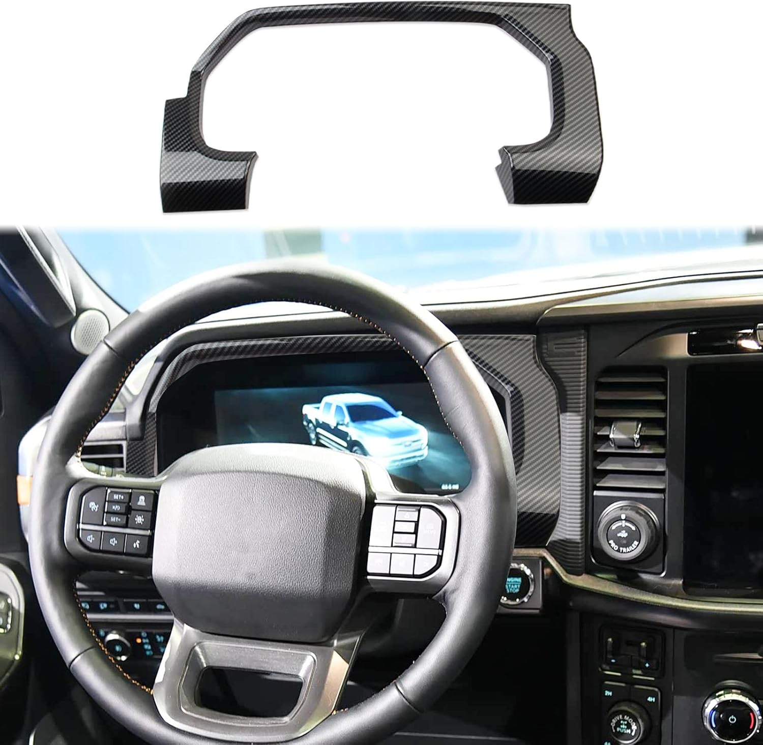 Korlot Carbon Fiber Style Center Console Dashboard Panel Navigation Frame Cover Trim Interior Accessories for Ford F150 2021+ (Dashboard(24-25 high Configuration))