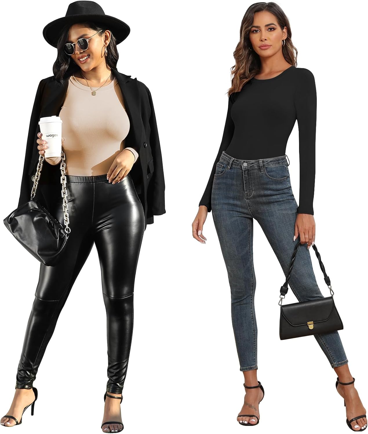 BALENNZ Womens Long Sleeve Bodysuit Round Neck Bodysuit Shirts for Women Crew Neck Body Suits Tops Fall Body Suit Pack - Image 4