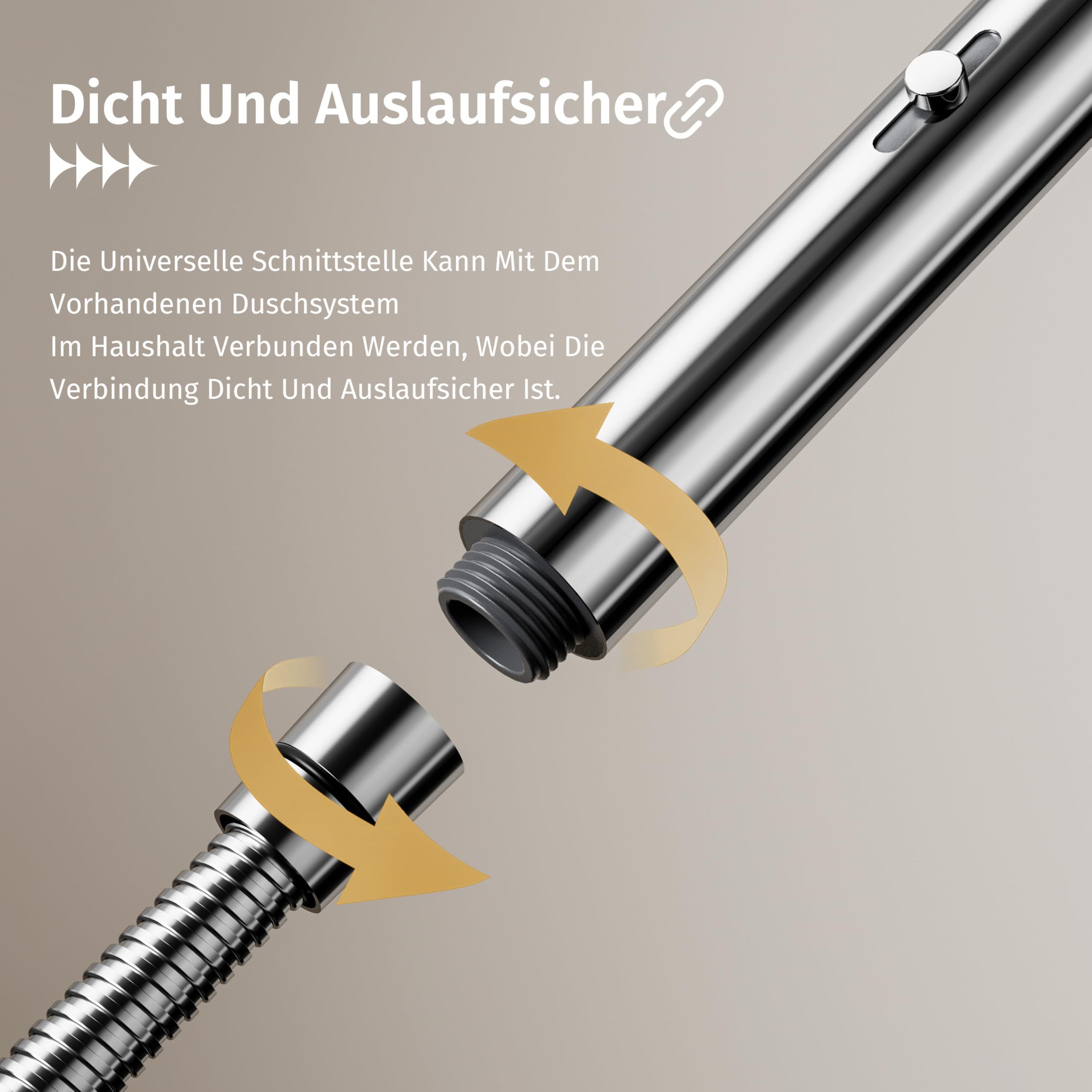 Duschkopf Chrom, wassersparender Duschkopf, 2 Wasserauslassmodi | Zylindrische ABS-Handbrause mit Regen- und Sprühstrahl und verdrehsicherem 1,5-m-Brauseschlauch, Handbrause + Schlauch