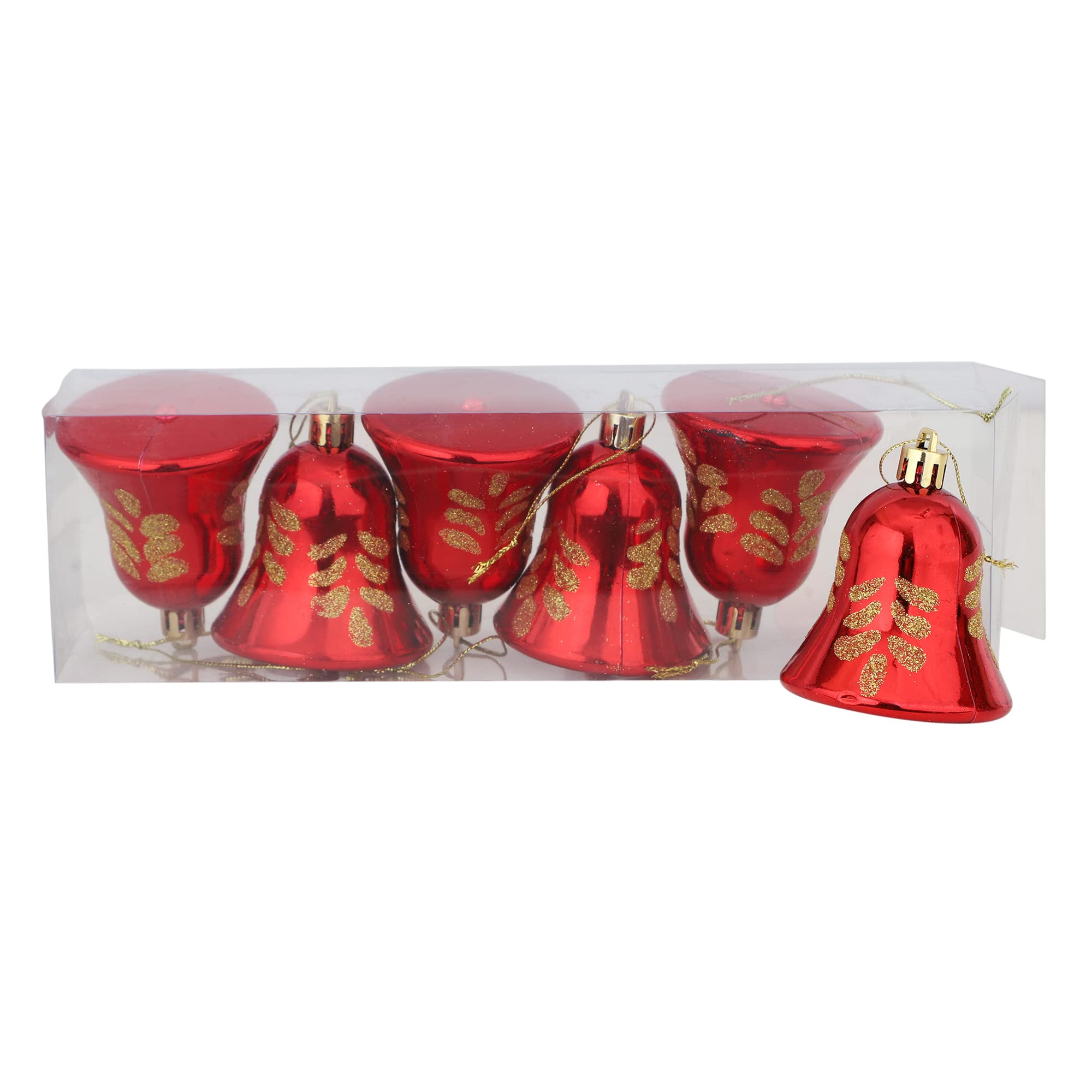 Smizzy Merry Christmas Decorations Red Golden Big Bells (Pack of 6) Ornaments Decoration | Tree Bells with Hanging Loop for Xmas | Holiday | Wedding | Party | Home Decor 6 cm Height Each, Red