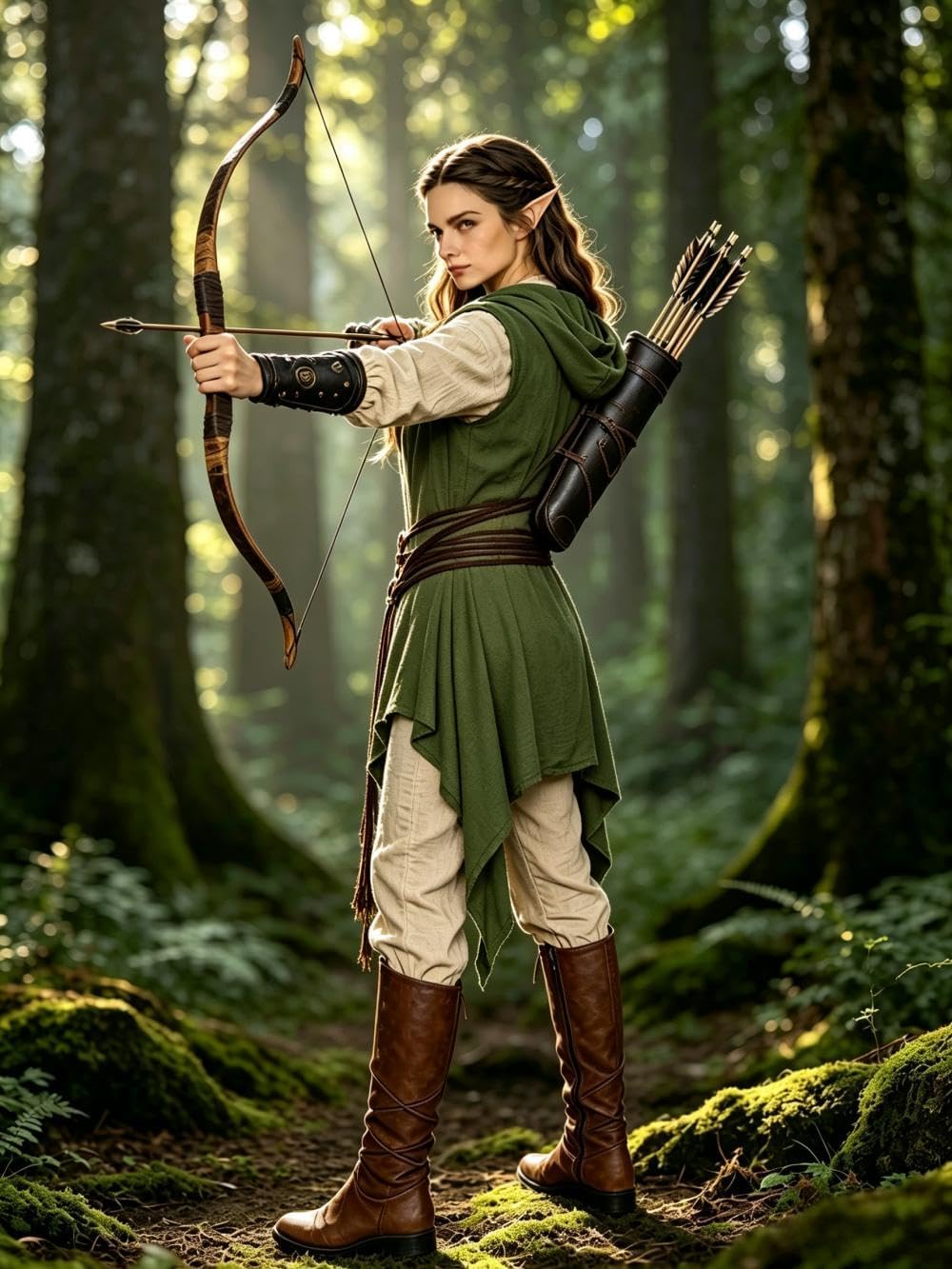Women Medieval Hooded Surcoat Sleeveless Viking Tunic with Belt