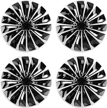 Yctze Set of 4 14" ABS Universal Hub Cap Wheel Cover Clip-on Silver Black