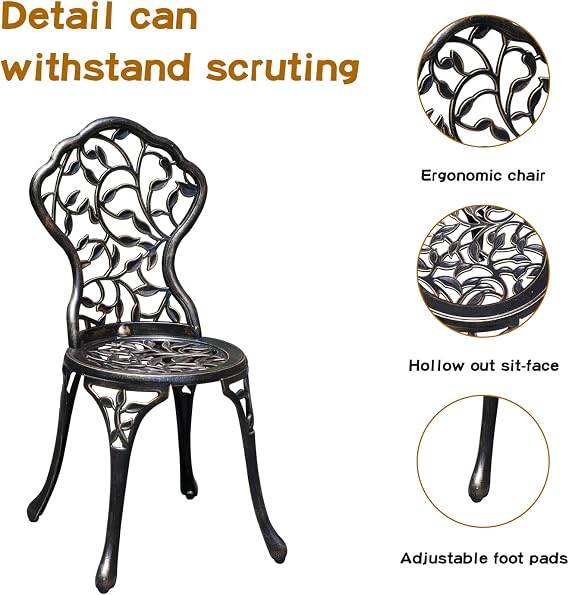 YKSY&YKSY Patio Bistro Set.Rust-Resistant Cast Aluminum Bistro Table Set with Umbrella Hole for Backyard (Leaf DESIGNCOPPER)