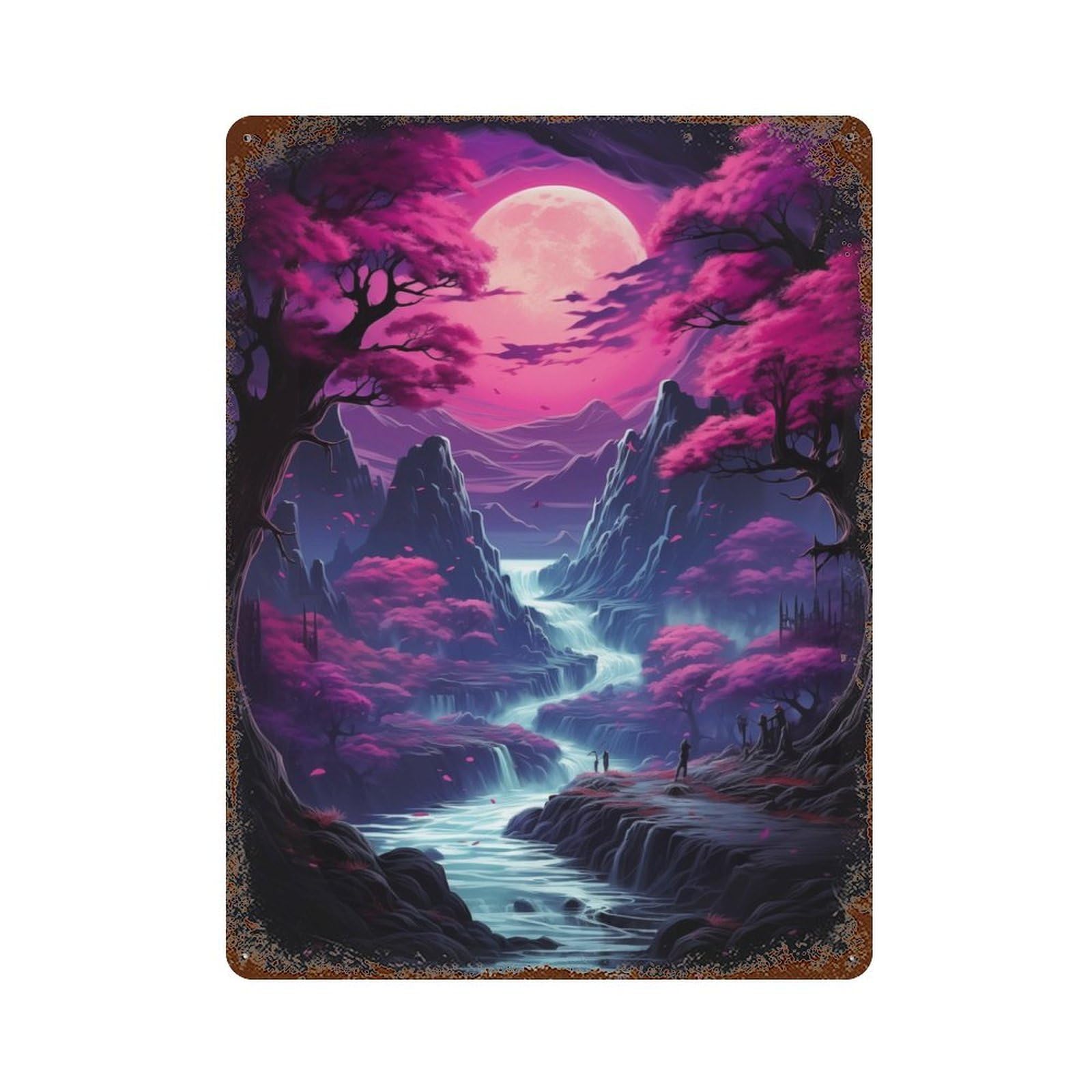 River Landscape Fantasy Retro Metal Sign 15.7"x11.8", Vintage Wall Decor for Garage, Pub Or Kitchen