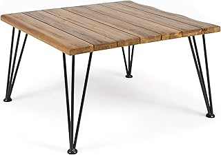 Christopher Knight Home Zion Outdoor Industrial Acacia Wood Coffee Table with Iron Frame, Teak Finish / Rustic Metal