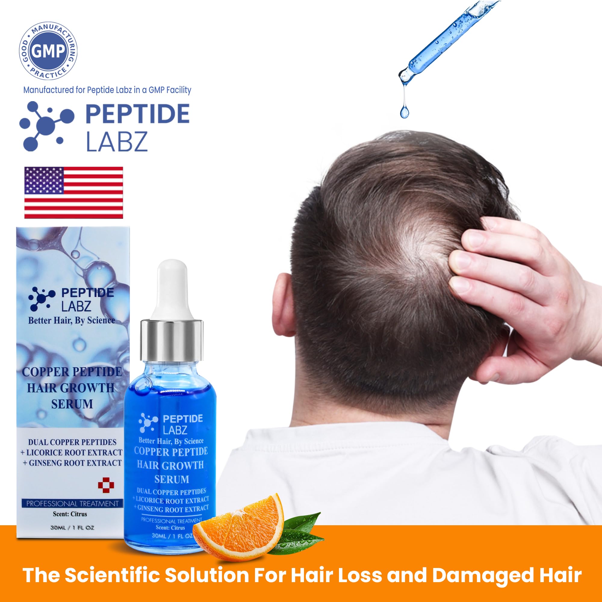 Copper Peptide Hair Serum with Copper Tripeptide-1 & AHK-Cu, Citrus, 1 oz