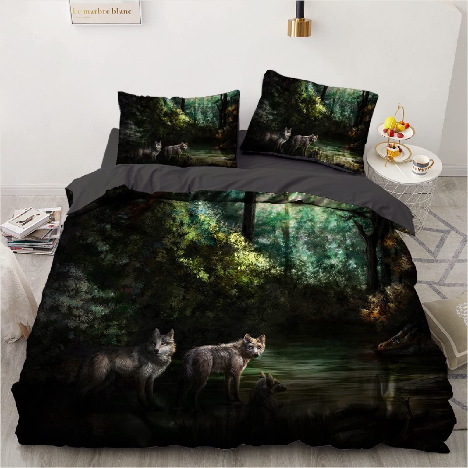 Parure de lit loup vert 220x240 en microfibre premium 110 g/m² de qualité