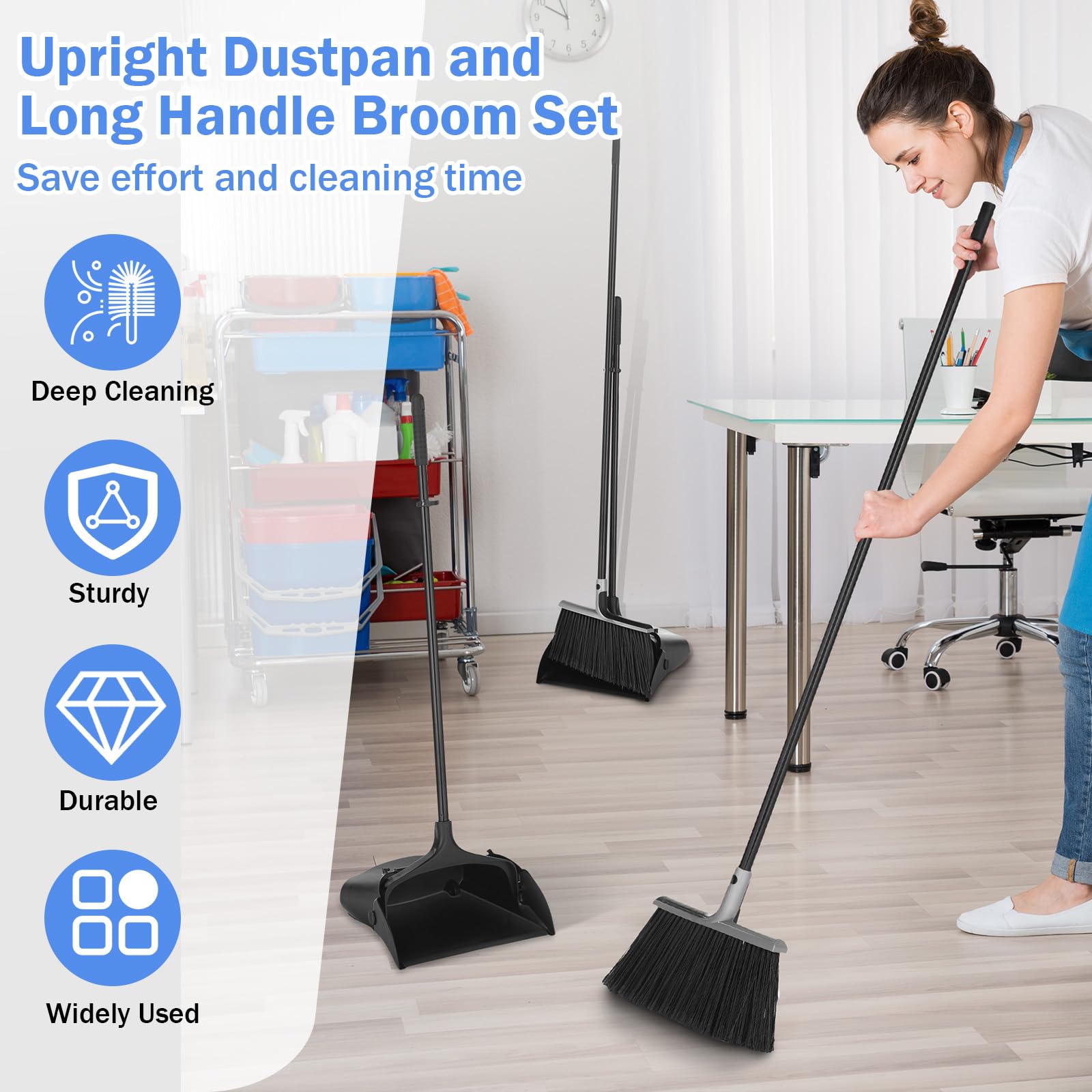 Yungyan 6 Set Broom And Dustpan Combo - 54 Inch Long Handle Commercial Cleaning Set