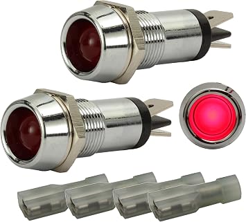 Fastronix 12V Red LED Automotive Indicator Light with Terminals 2 Pack