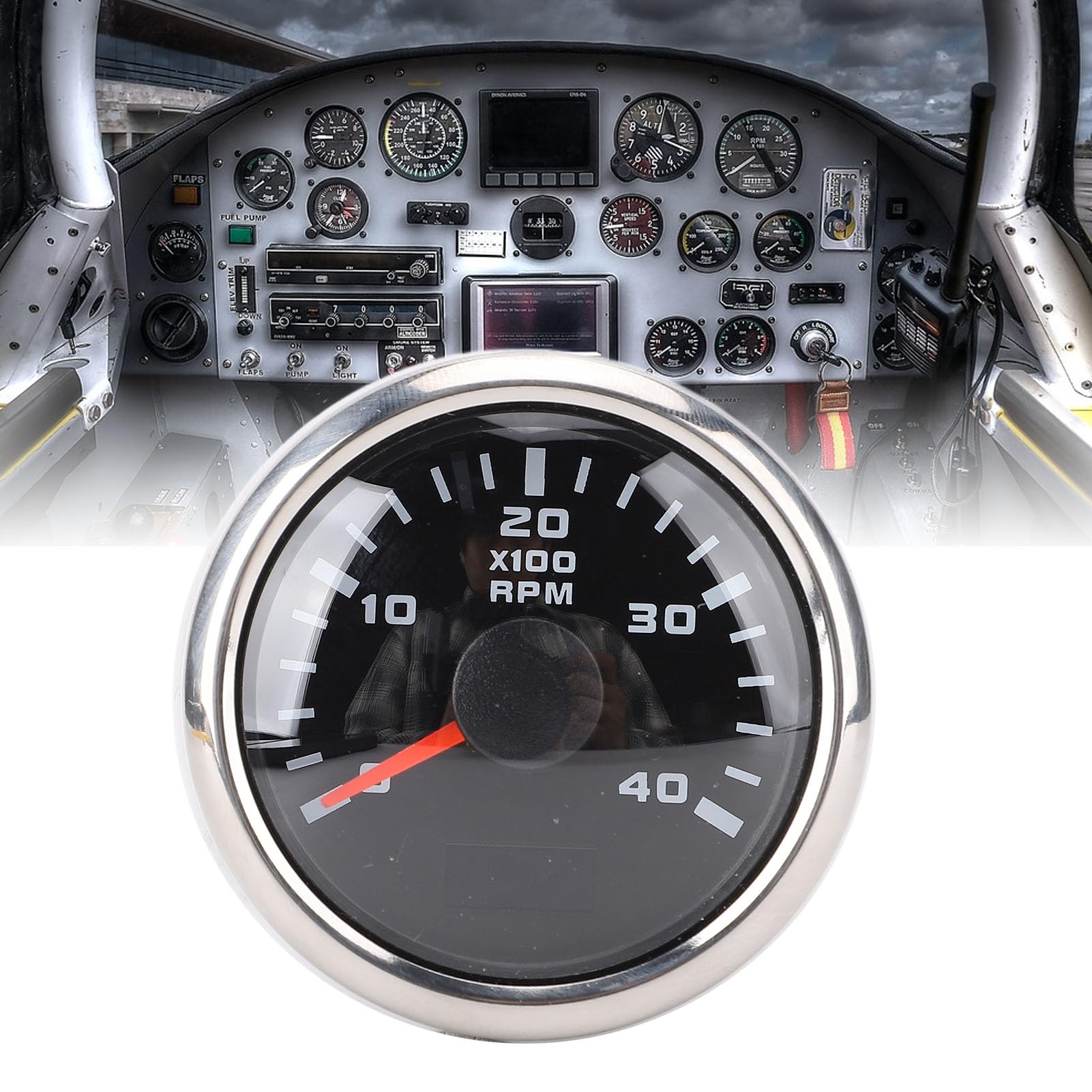 Pain du Tachymètre de 52 Mm Motor 4000rpm avec Compteur D'heure 7 Couleur Rétro-éclairage pour le Tracteur de Camion RV Boat DC 9 à 32V (Couvercle en argent noire CX6225)