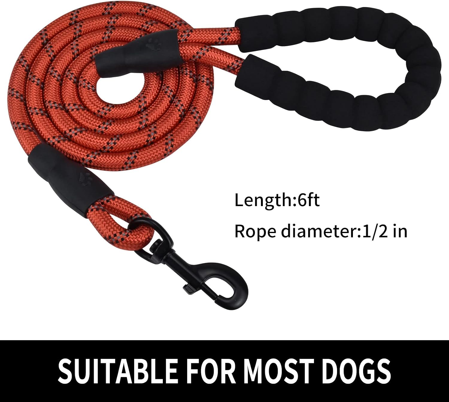 Panykoo 5/6 FT Strong Pet Dog Leash with Highly Reflective Threads,360-Degree No Tangles and Comfortable Padded Handle,Suitable for Small,Medium and Large Dogs