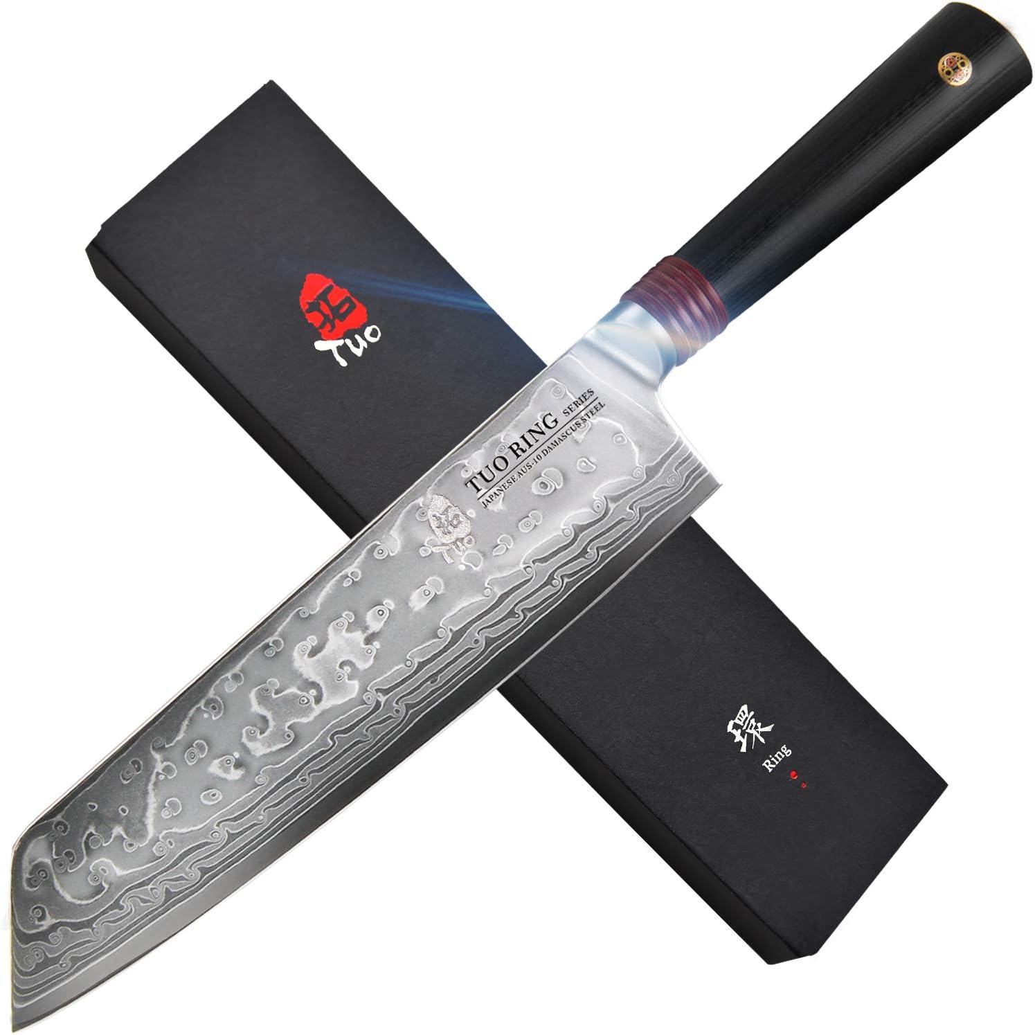 TUO Damascus Kiritsuke Chef's Knives 8.5", Vegetable Cleaver Kitchen Knife, Japanese AUS-10 High Carbon Stainless Steel, Full Tang Military Grade G10 Handle, Dishwasher Safe Ring-R Series