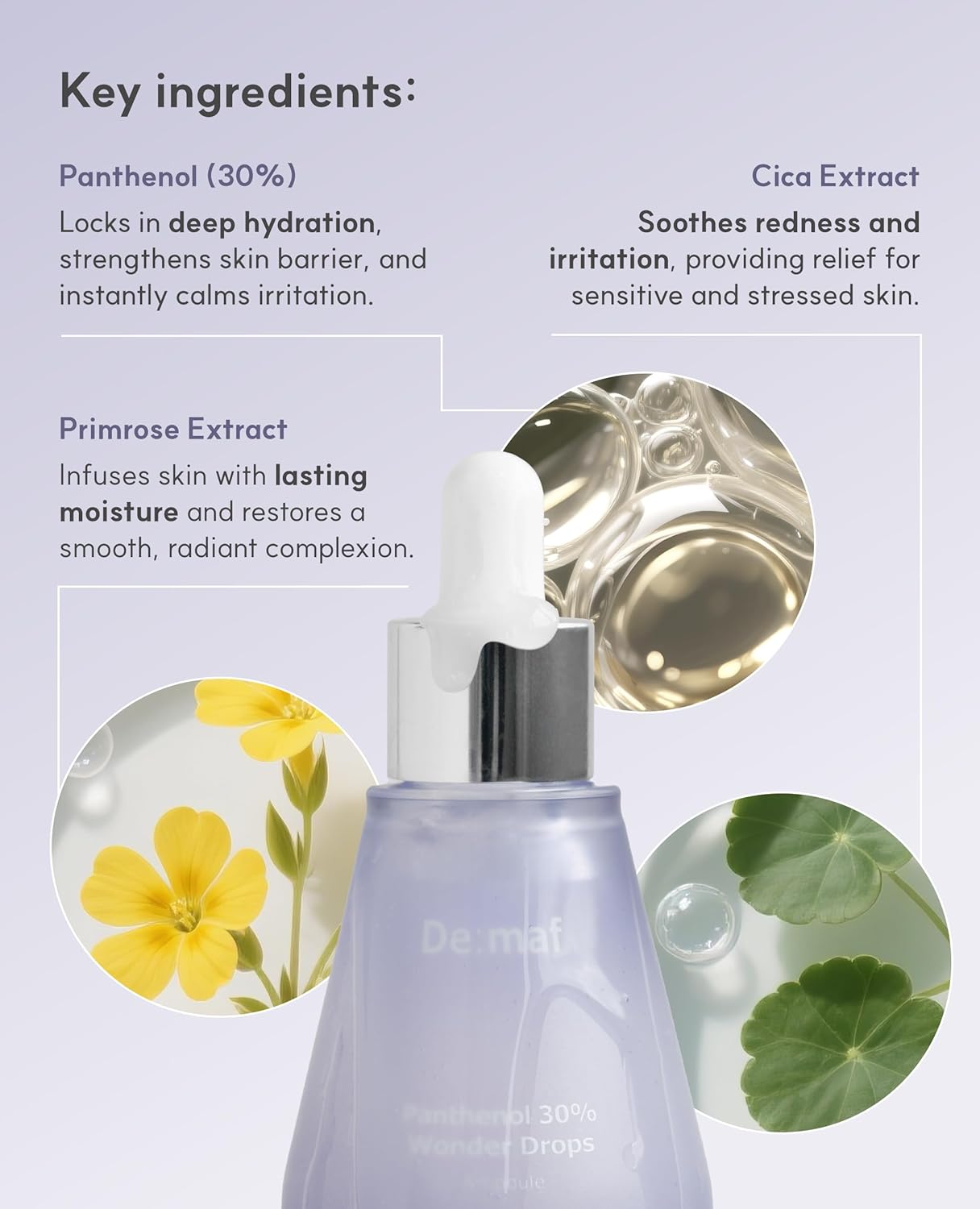 De:maf Panthenol 30% Wonder Drops Ampoule, Panthenol 30% and Evening Primrose Extract for Instant Calming, Suitable for All Sensitive Skin, Korean Skincare