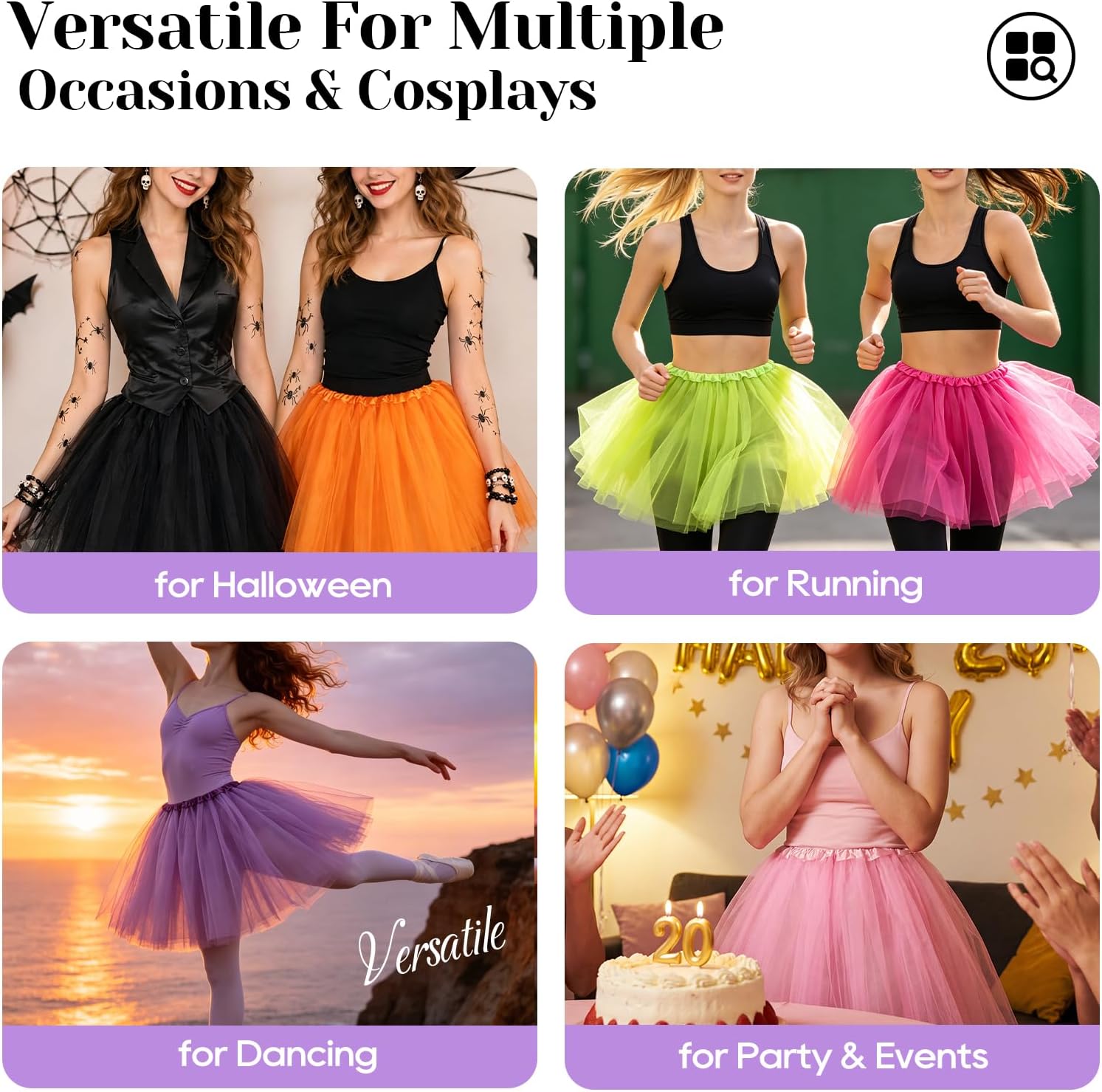 Tutu Skirts for Women Adults 5 Layers Fluffy Elastic Tulle Skirt Halloween 80s Running Party Dance Costume