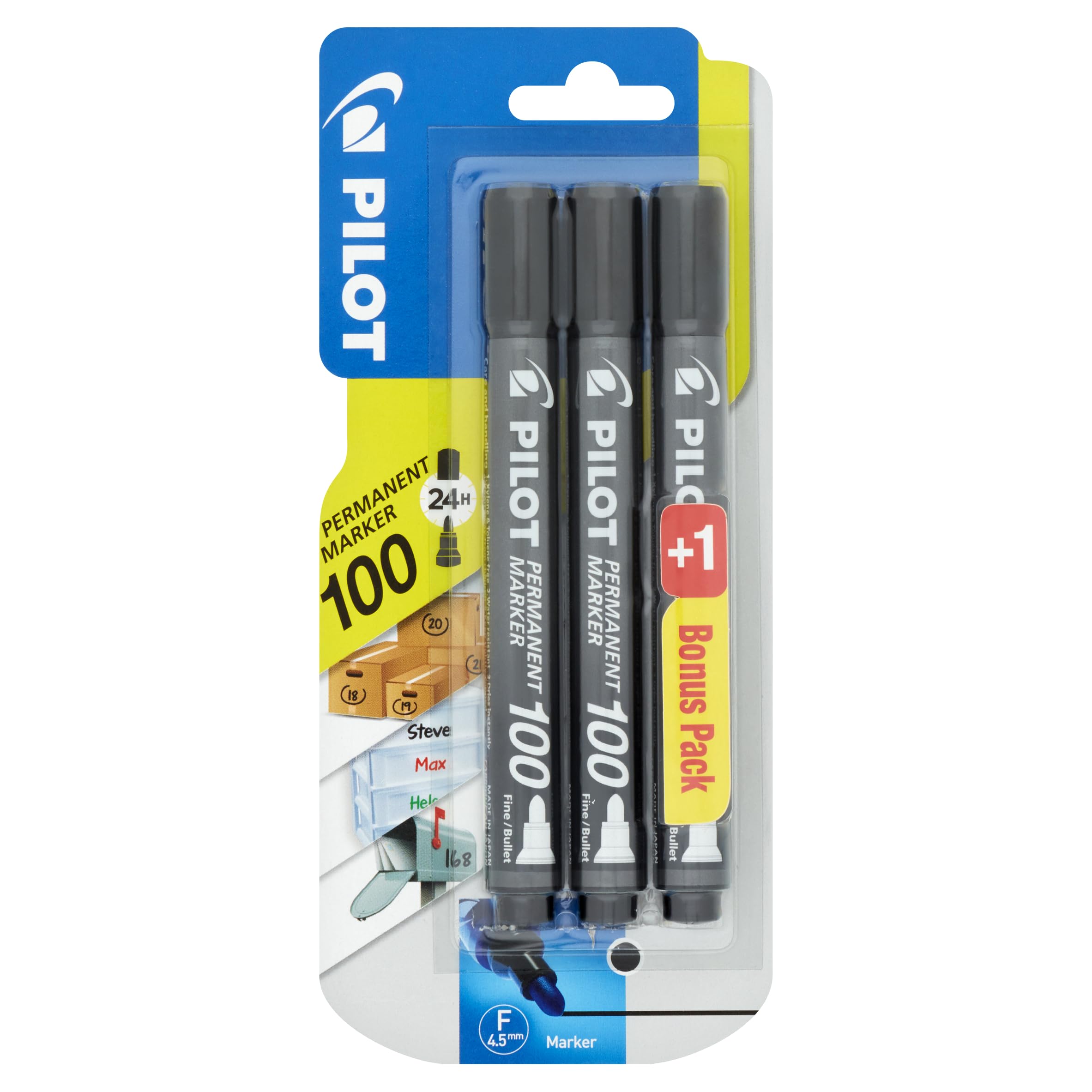 Pilot SCA 100 Black Permanent Markers Bullet Point - 2 plus 1 Free Bonus Pack