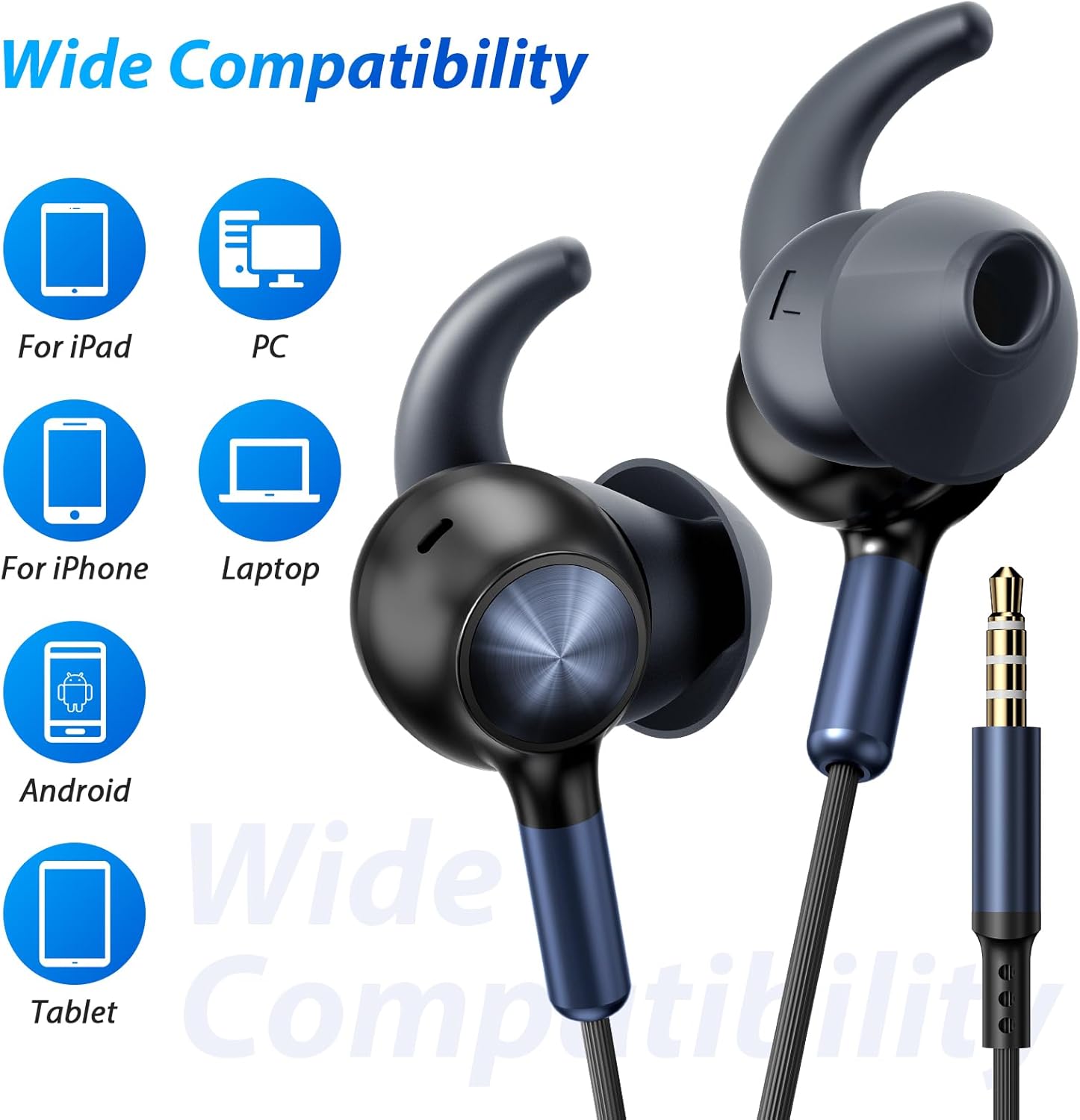 3.5mm Earbuds Wired Headphones Secure Wingtip,4.9FT Noise Canceling 3.5 MM Jack Earphone,Airplane Travel Head Phone in Ear Buds for Chormebook Computer PC,for Moto G Stylus Power Play for Samsung A15