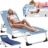 Vista 11 de Slsy Sillas plegables para exteriores, silla ajustable para dormir, cama plegable portátil, tumbona para exteriores, playa, césped, camping