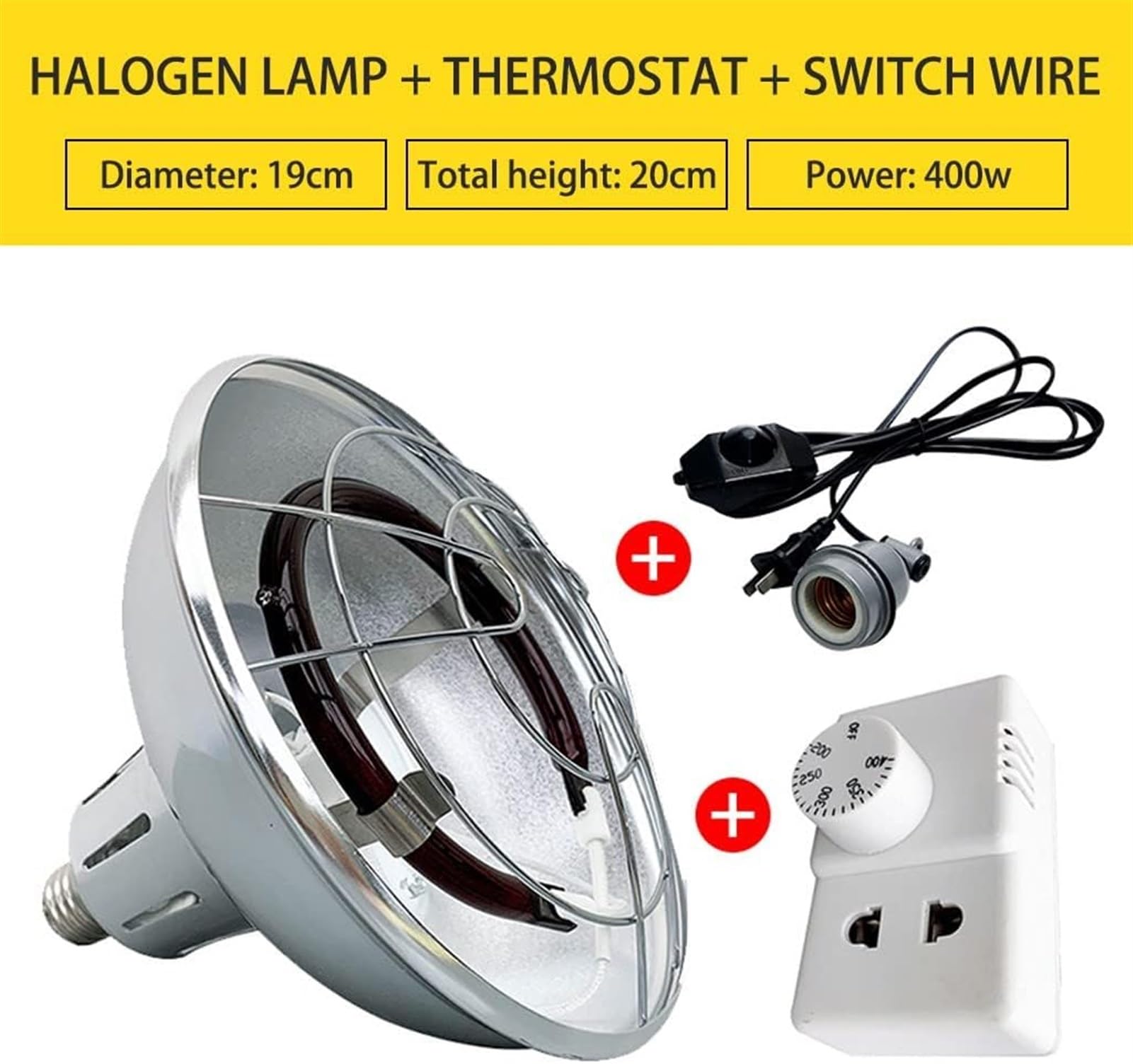 Lampa grzewcza 220 V/400 W, lampa grzewcza dla drobiu dla piskląt, lampa grzewcza dla kiszących kurczaków z termostatami i żarówką dla piskląt, gadów, szczeniąt, kociąt, jagnięąt, kaczek