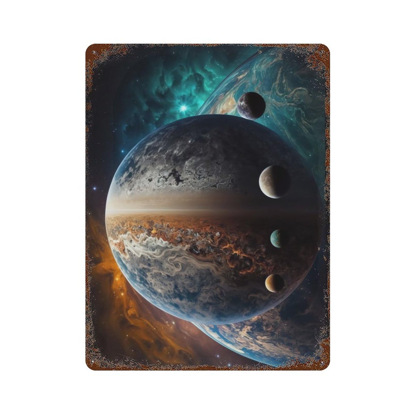 Exoplanet Wolf 1061c 15.7"x11.8" Rust Effect Tin Sign, Industrial Home Decor for Living Room, Hallway And Home Decor