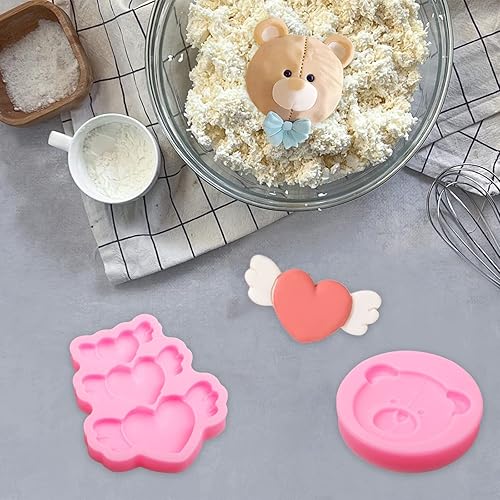 Miniatura 9 de Moldes de silicona para chocolate, 6 unidades, diseño de flores de amor, cabeza de oso de peluche, para decoración de tartas de San Valentín,