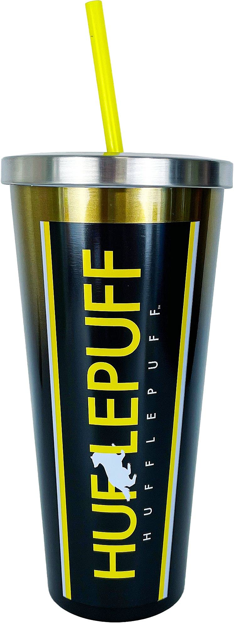 Spoontiques Harry Potter Stainless Steel Tumbler, 24oz - Double Wall Insulated Travel Cup with Straw - Hufflepuff