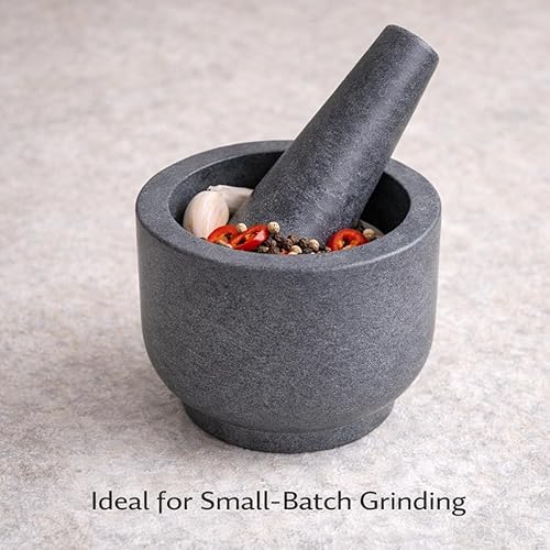 Miniatura 9 de Juego de mortero y mano de piedra de mármol, para moler especias, preparar pesto, machacar hierbas, triturar pastillas, tamaño regular (mortero de