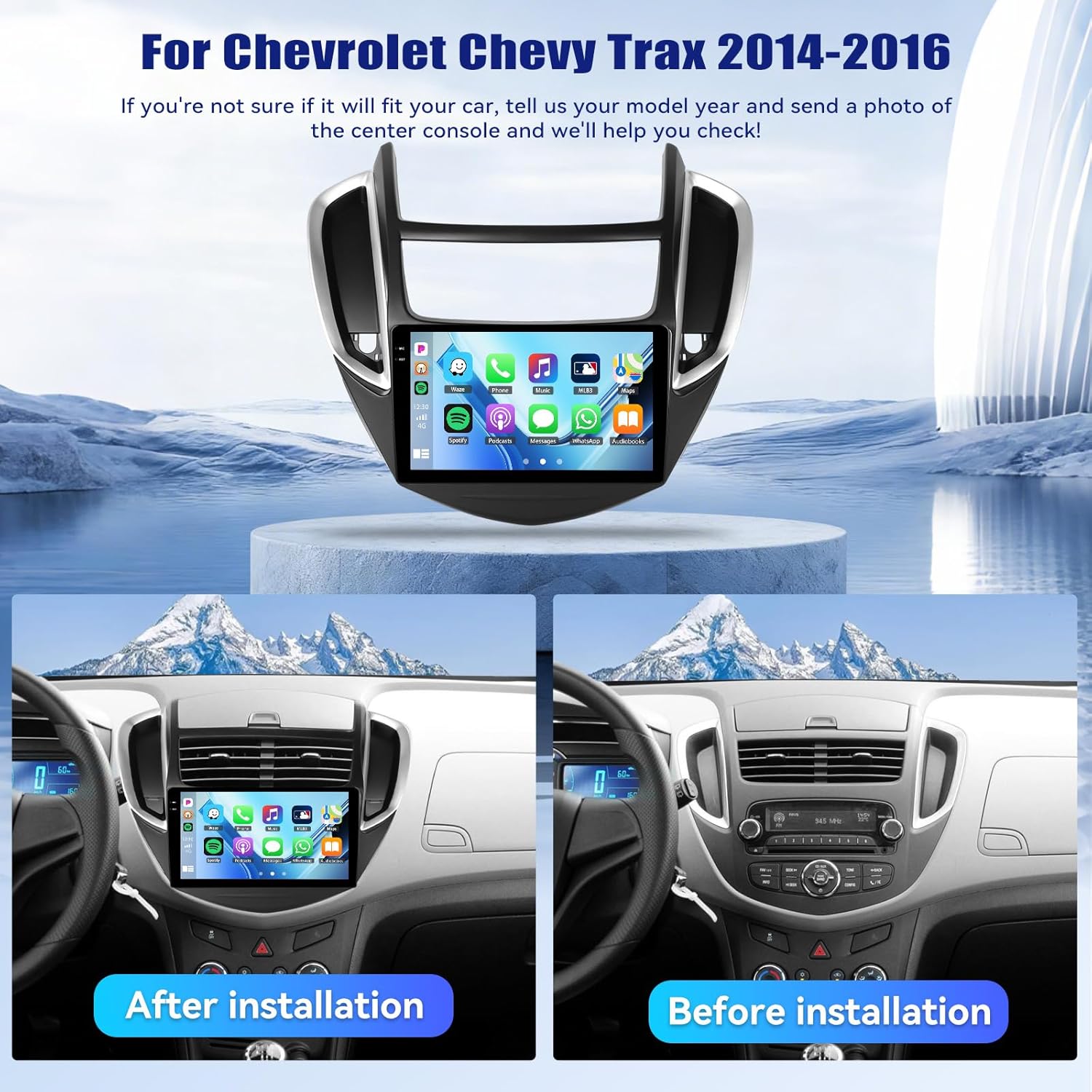 UNITOPSCI 4+64G Android 15 Car Stereo Radio for Chevrolet Chevy Trax 2014 2015 2016 with Wireless Carplay Android Auto, 9’’ IPS Touchscreen Bluetooth5.0 GPS WiFi EQ DSP FM/RDS SWC AHD Rear Camera