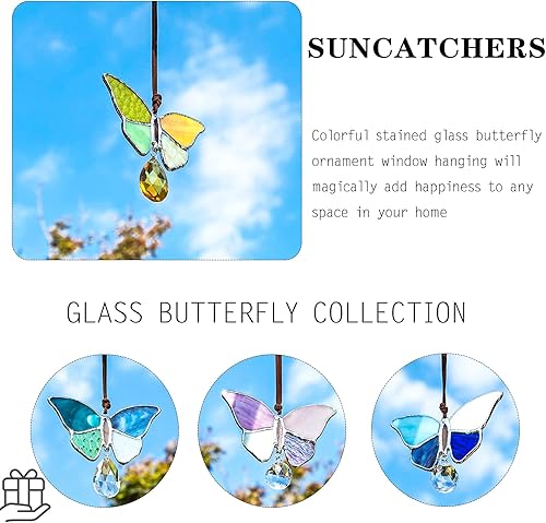 Miniatura 5 de H&D HYALINE & DORA Atrapasoles hecho a mano con diseño de mariposa estilo Tiffany, adorno colgante de ventana para colgar en el árbol de Navidad