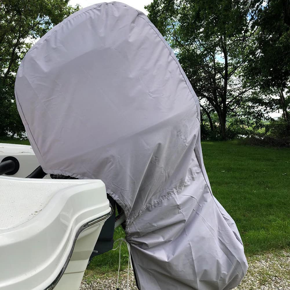 Copertura Fuoribordo per Motore Barca, Protezione Fuoribordo con Rivestimento UV, Impermeabile 420D, Copri Motore Fuoribordo,Argento,60HP to 90HP