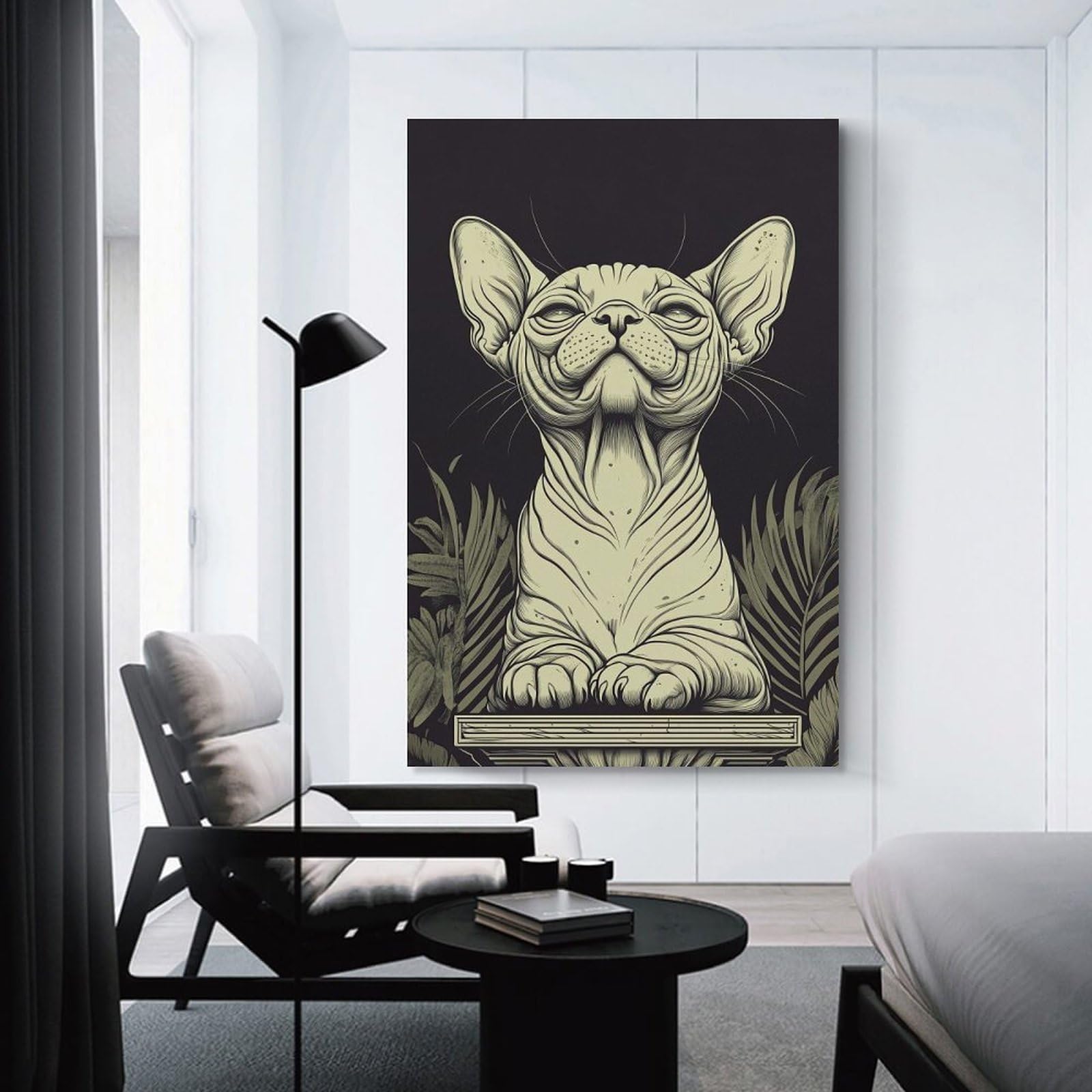 Junmoney Canvas Wall Art Smiling Sphynx Cat, 20x30inch(50x75cm), for Corridors, Hallways Or Apartment Entries, Decorative Canvas Styling for Entry Areas