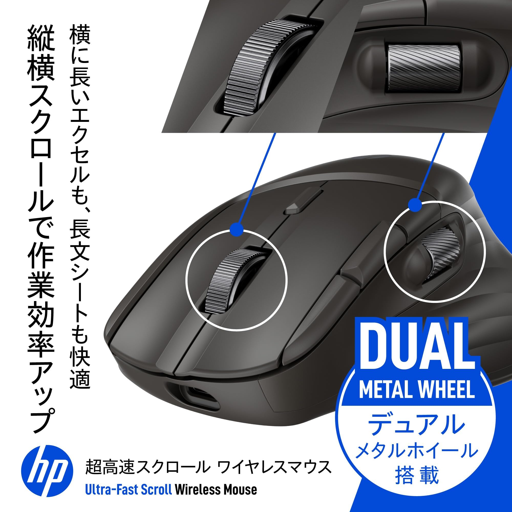 Amazon.co.jp: HP 超高速スクロール ワイヤレス マウス HP 780M サイド 