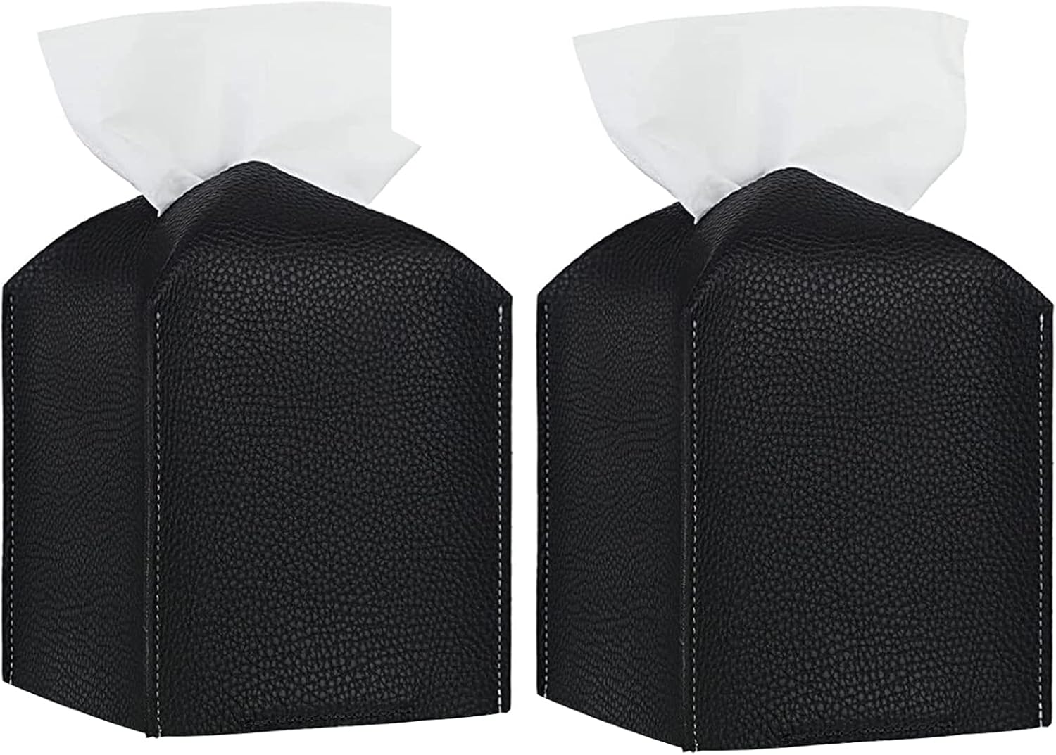 2Pcs Tissue Box Cover, Square Tissue Box Cover,Modern Delicate PU Leather Cube Tissue Covers, Decorative for Bathroom Vanity Countertop, Hotel, Car, Office, Home 5X5X5 inch (Black), M