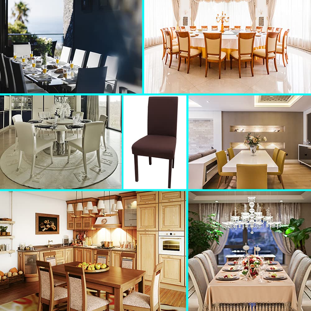 6 Piezas Fundas para Sillas de Comedor Elásticas Moderno, Lavables Extraíbles Cubiertas para Silla, Comedor Asiento Cubre ​en Poliéster Spandex para Casero Hotel Restaurante Decor (Marrón)