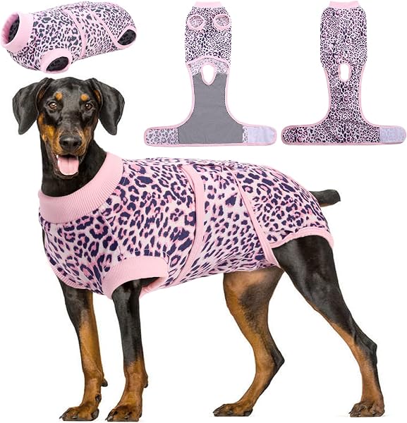 Kuoser Tuta Post-Operatoria Leopardata per Cani Femmina e Maschio - Protezione Addominale, Sostituzione Collari Elettronici e Coni - 1