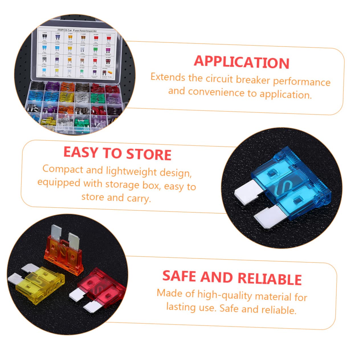 Gatuida 250pcs Car Fuse Assortment Kit Standard Replacement Fuses for Auto Truck SUV ATV Utv Rv Safe Reliable Color-Coded Design for Easy Identification