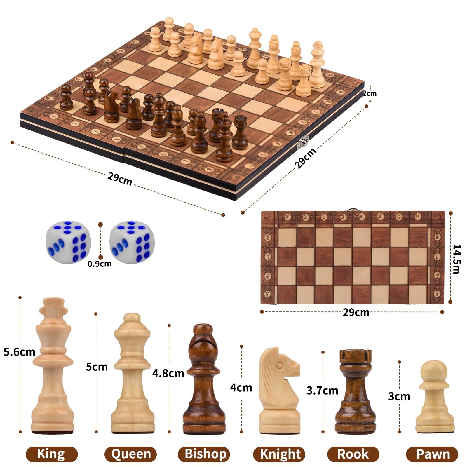 Schachspiel aus Holz,3 In 1 Schachspiel Magnetisch,Chess Board Set klappbar für Party Familie Aktivitäten,reiseschach, schachspiel Kinder(29x29cm)