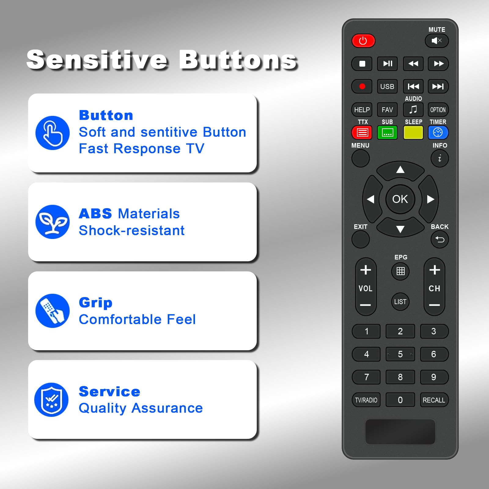 VINABTY Telecomando di Ricambio applicabile per Telesystem TS9018 Decoder tivùsat TS9018HEVC e ODE718HEVC