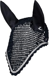HORZE Glarus Crochet Noise Reduction Insect Protection Horse Ear Net with Elastic Ear Covers - Dark Navy - Horse