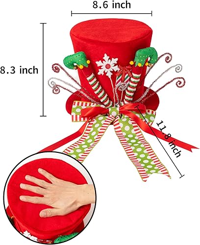 Miniatura 2 de Sombrero para decoración del árbol de Navidad, patas de elfo, decoración de árbol de Navidad con lazo, adornos de árbol de Navidad para decoración