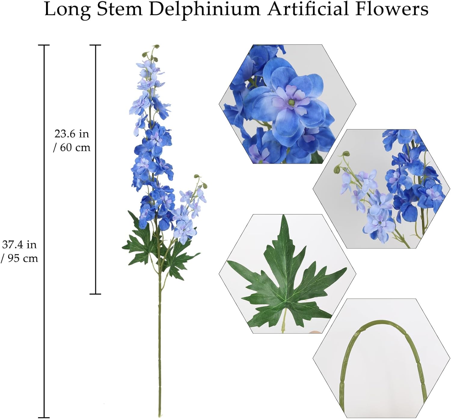 6Pcs Blue Delphinium Artificial Flowers 37.4’’ Faux Silk Larkspur Flowers Long Stem Artificial Flowers for Tall Vase Table Home Wedding Party Garden Decor(Blue)