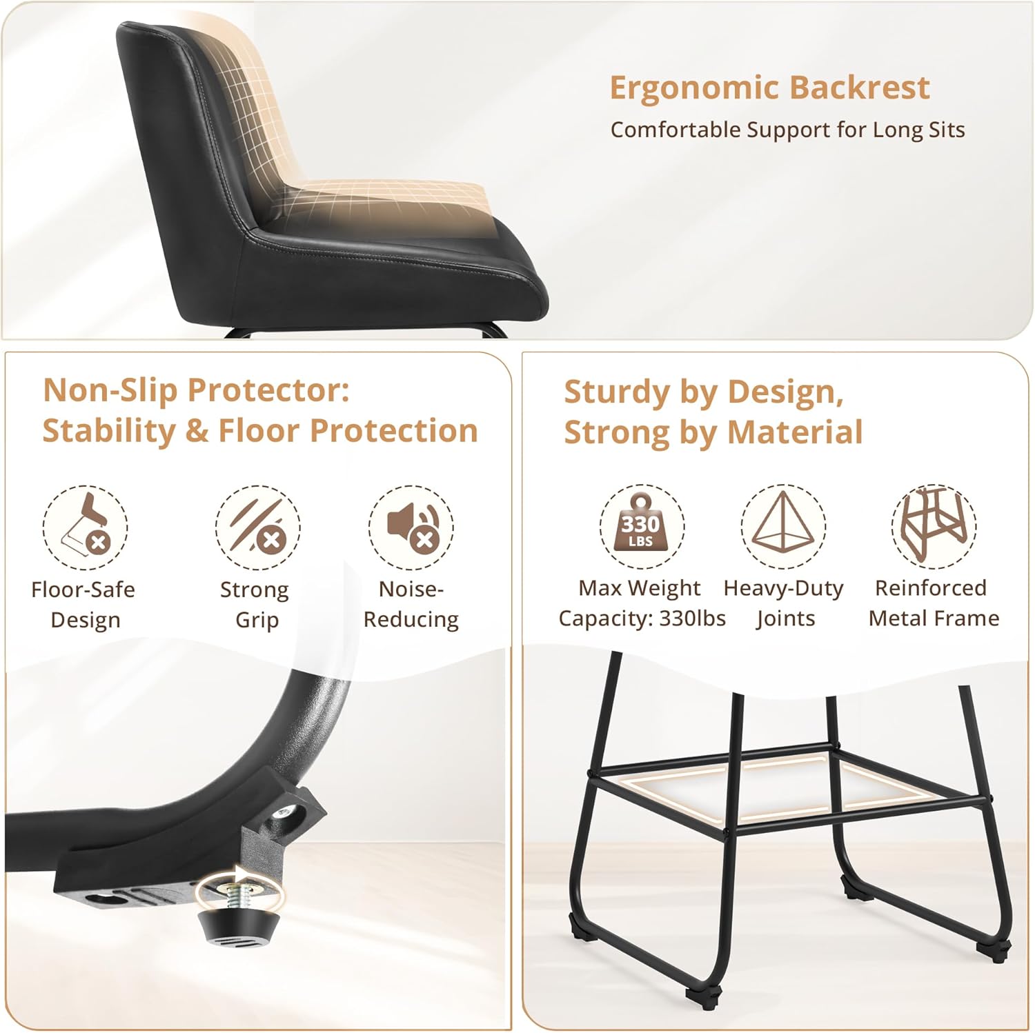 Swivel Bar Stools Set of 2, 26 Inch Upholstered Barstools with Backs, Modern Faux Leather Counter Height Bar Stool Chairs with Metal Legs and Footrest for Kitchen Island, Black Counter Stools