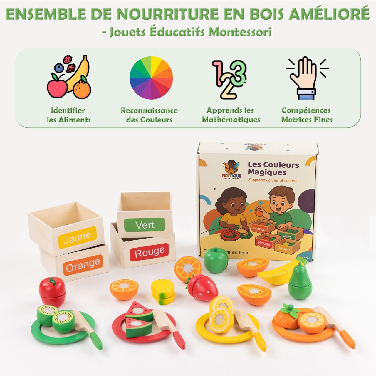 Montessori 2 Ans, Dinette en Bois Enfant, Accessoire Cuisine, 24 piéces, Jouet Enfant 3 Ans, Jeux d’éveil Enfant 2 à 5 Ans, Cadeau Enfant 2 Ans