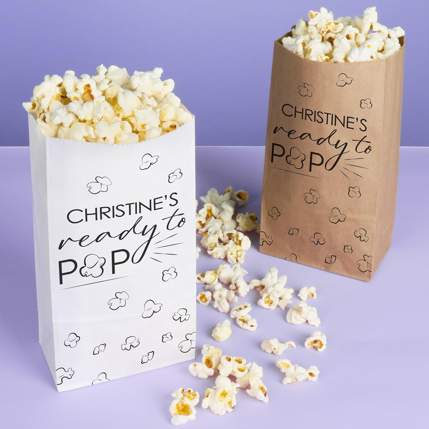 Big Dot of Happiness Personalized Ready to Pop Popcorn Bags, Custom Baby Shower Party Favor Snack Treats, Free-Standing Individual White Paper Bags - 100 Count