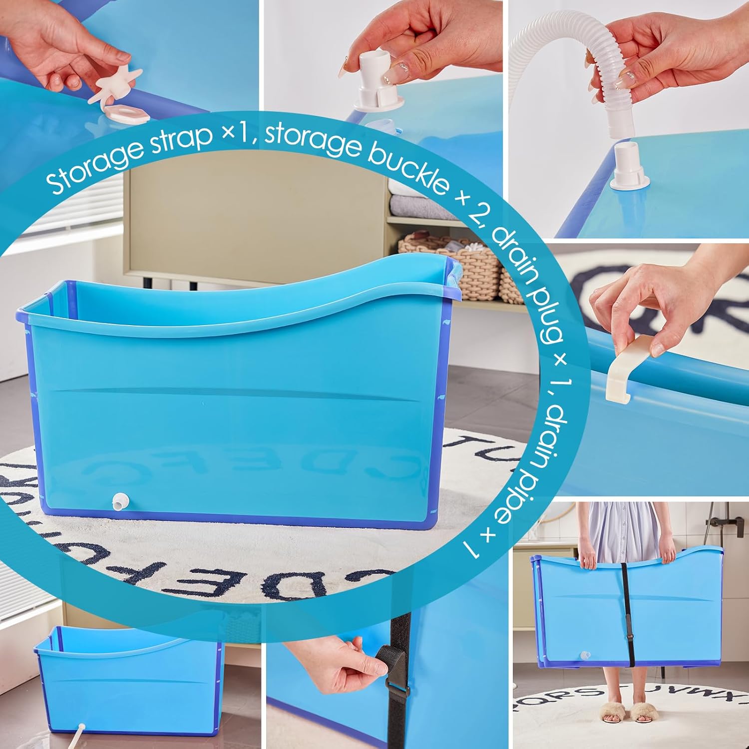 Large Foldable Bathtub for Toddler Collapsible Baby Bathtub Portable Bath tub Lightweight for Children Twins Petite Adult