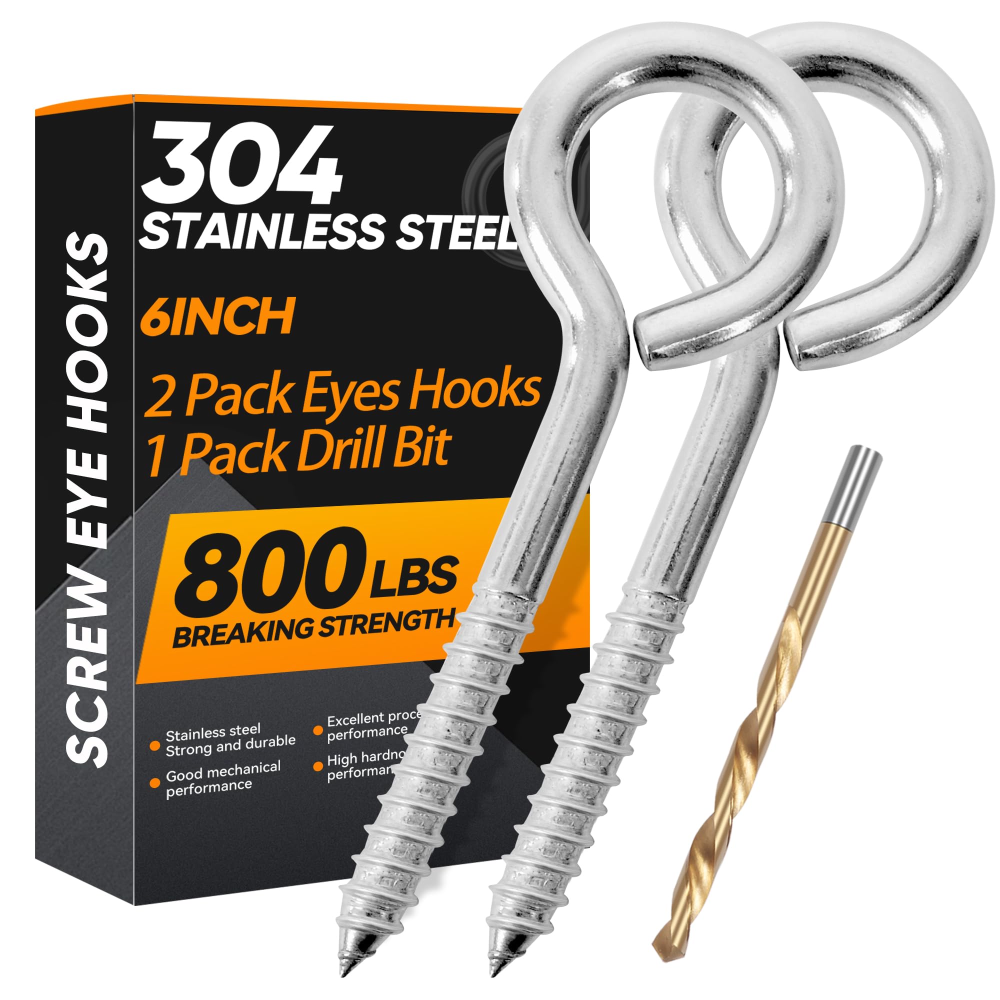 Heavy Duty Stainless Steel Screw Eyes - 800LBS Strength -1