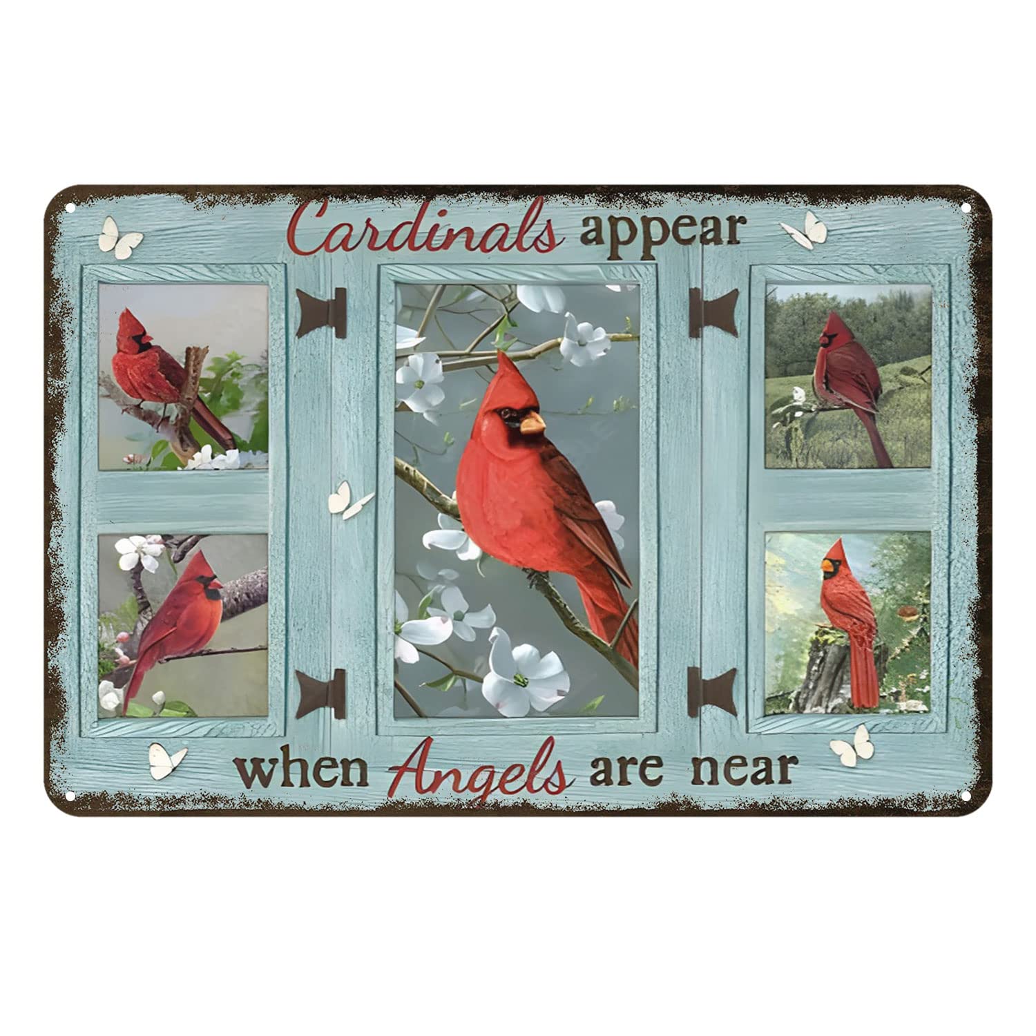 Aenaon Retro Tin Sign Cardinal Bird Just Breathe Metal Tin Sign Vintage Metal Tin Sign Funny Tin Sign 8x12 inch