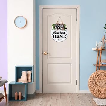 Home Sweet Home Sign, Wooden Welcome Sign for Front Door, 3D Farmhouse Porch Decor Hanging with Rustic Beads, Outdoor Wall Decor Welcome Hanger for All Season (White)