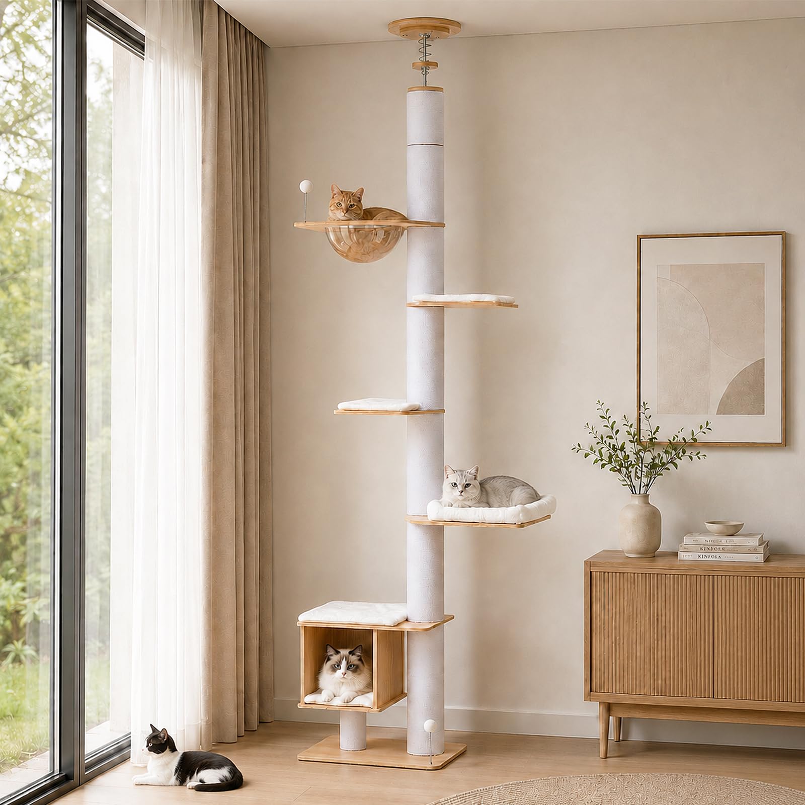 PAWZ Road Floor to Ceiling Cat Tree for Indoor Cats, Tall Cat Tower Wood — image 1