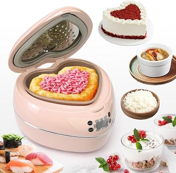 Peach Heart Shape Rice Cooker 8 Cup Cooked, 4 Cup Uncooked Rice, Multifunctional Pink Rice Cooker, 300w, with Preset Timer, 1.8L Light Pink